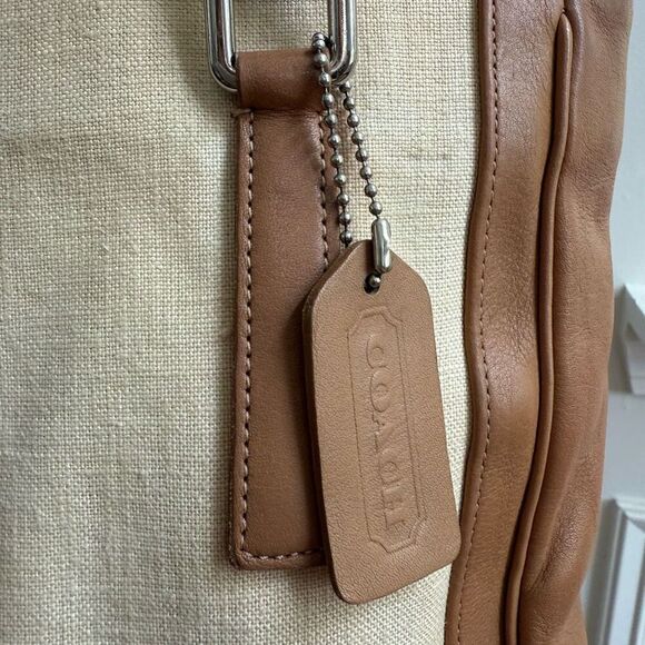 Rare Vintage Coach 9429 Bonnie Bucket Linen Leather Tan Cream Satchel Small Tote - Picture 5 of 10